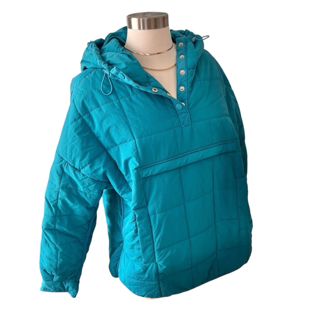 Pullover quilted insulated pullover jacket with hood kangaroo pocket blue S